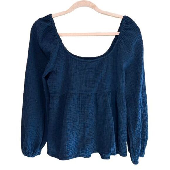 Universal Thread Milkmaid Peasant Top Womes Medium Teal Blue Gauzy Textured Boho - Picture 3 of 7